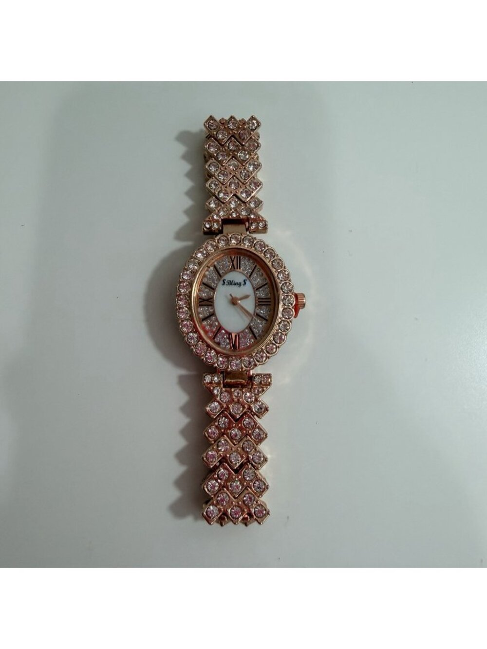 Bling Women Rose Gold Rhinestone Oval Analog Wrist Watch